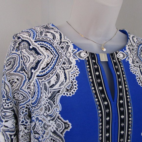 Studio One 3/4 Sleeve Floral Puff Print Shift Dress - Picture 2 of 11